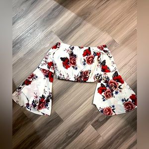 Floral Crop Top with Bell Sleeves, size S